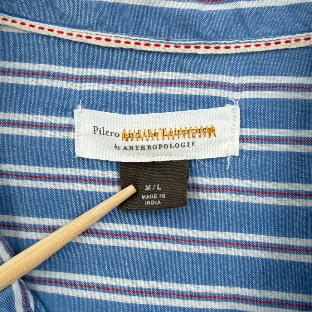 PILCRO The Bo Boyfriend Buttondown Women M L Blue Striped Paint Splatter Shirt - Picture 12 of 16